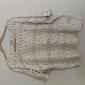 Avaleigh Short Sleeve Open Lace Cream Top SZ S